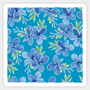 Blue Petal Flower Watercolor Pattern Blue Background Sticker